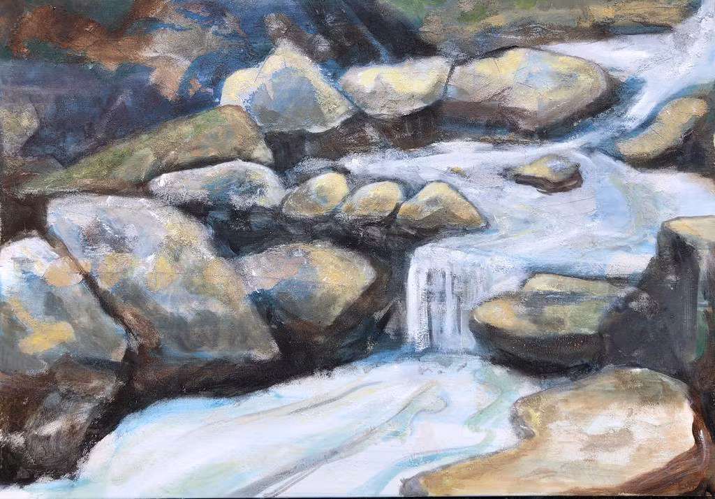 “Bergfluss in Folusz” Acryl auf Leinwand 70 x 100 cm 2019 “Bergfluss in Folusz” Acryl auf Leinwand 70 x 100 cm 2019